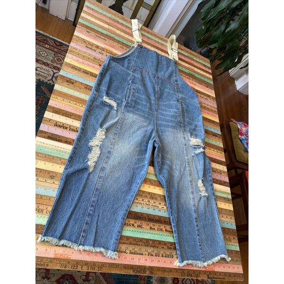 Yesno 1X XL Denim Jean Plus Overalls Bohemian Distress Crop Festival Farm Boho - Picture 2 of 9